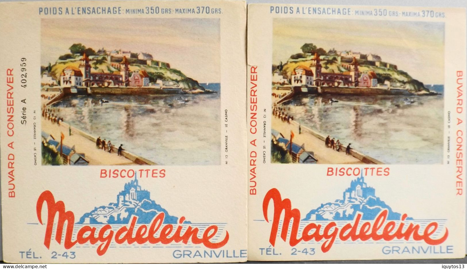 2 BUVARDS Biscottes Magdeleine GRANVILLE - N° 13 GRANVILLE - Le Casino - BE - Biscotti