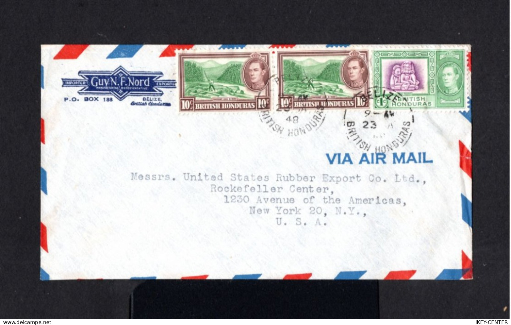 1532-BRITISH HONDURAS-.AIRMAIL COVER BELIZE To NEW YORK (usa).1948.WWII.BRITISH Colonies.envelope AERIEN - Honduras Britannique (...-1970)