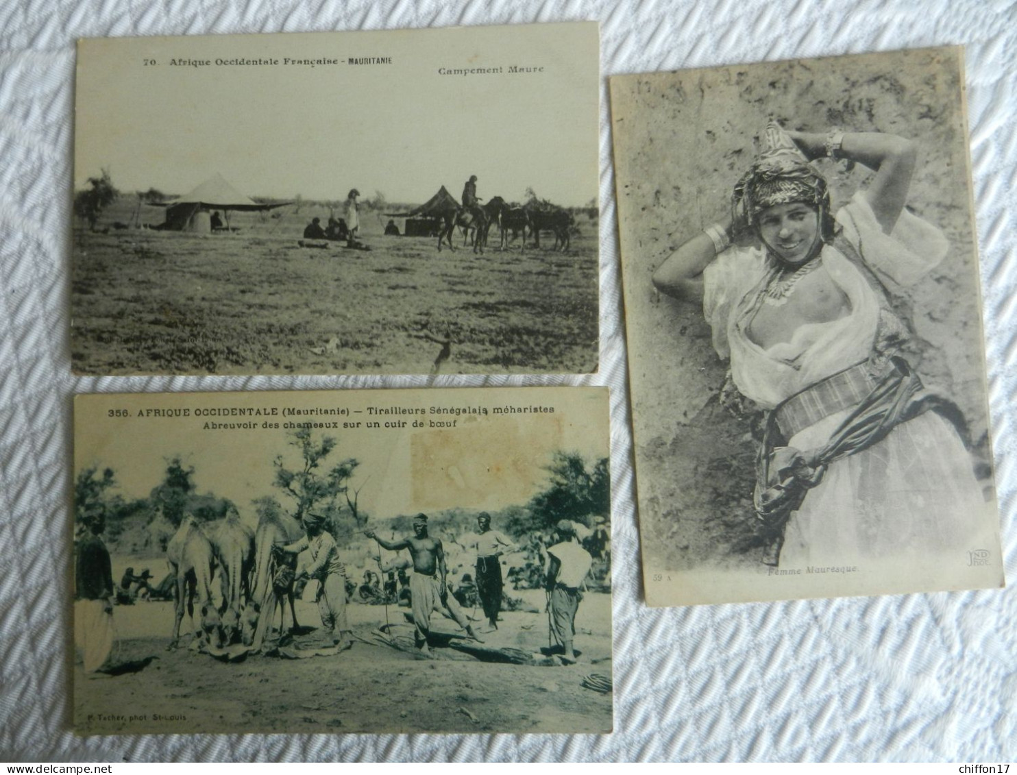 Lot 3 CPA   MAURITANIE   Tirailleurs Sénégalais, Campement Maure, Femme Mauresque - Mauritania