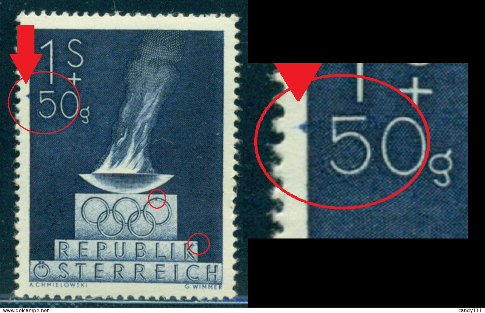 1948 London Olympics,Austria,854,MNH,Error/3:colour Spot On Frame,left Of "50" - Estate 1948: Londra