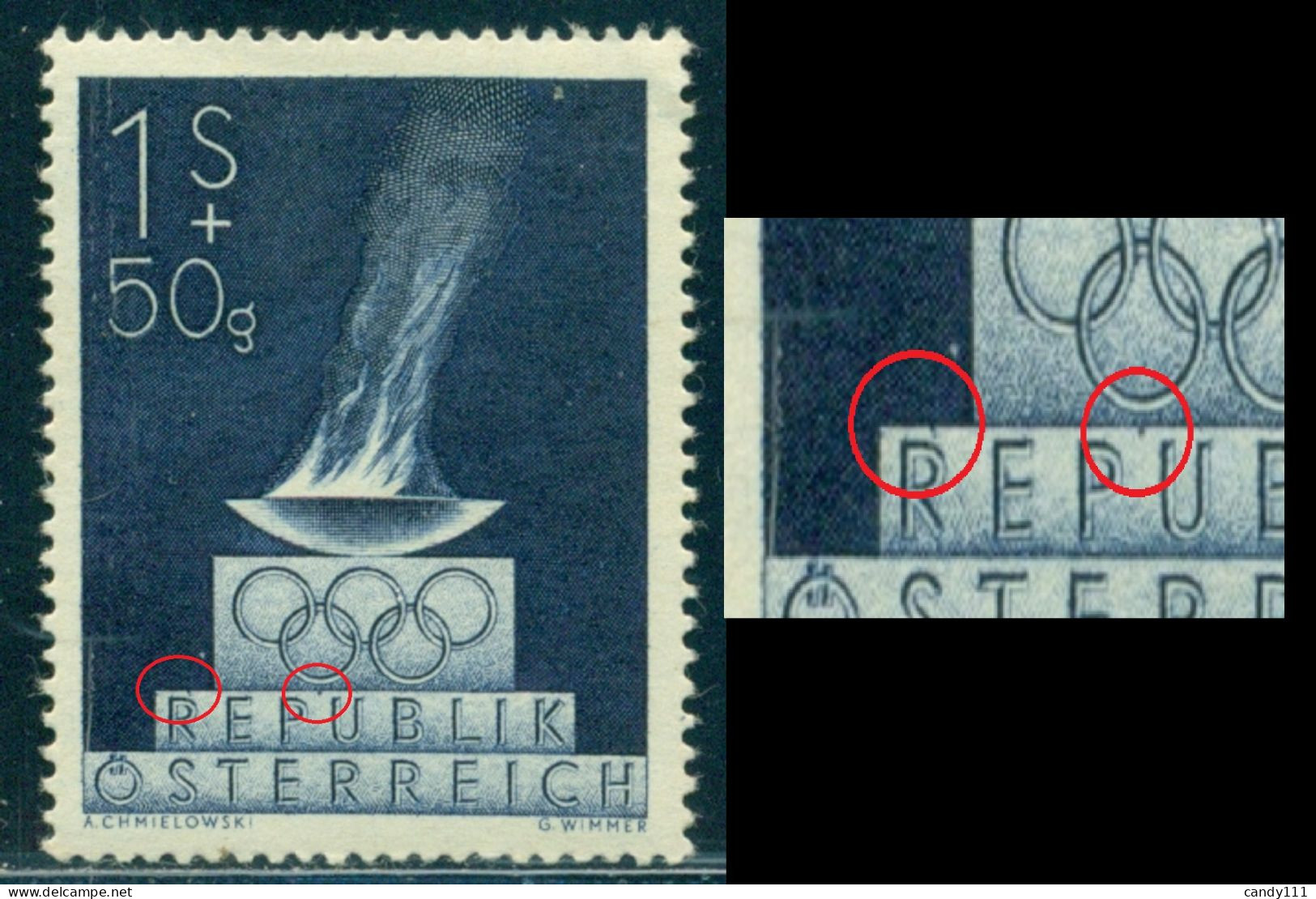 1948 London Olympics,Austria,854,MNH,Error/2:colour Dots Over "R"and "PU" - Verano 1948: Londres