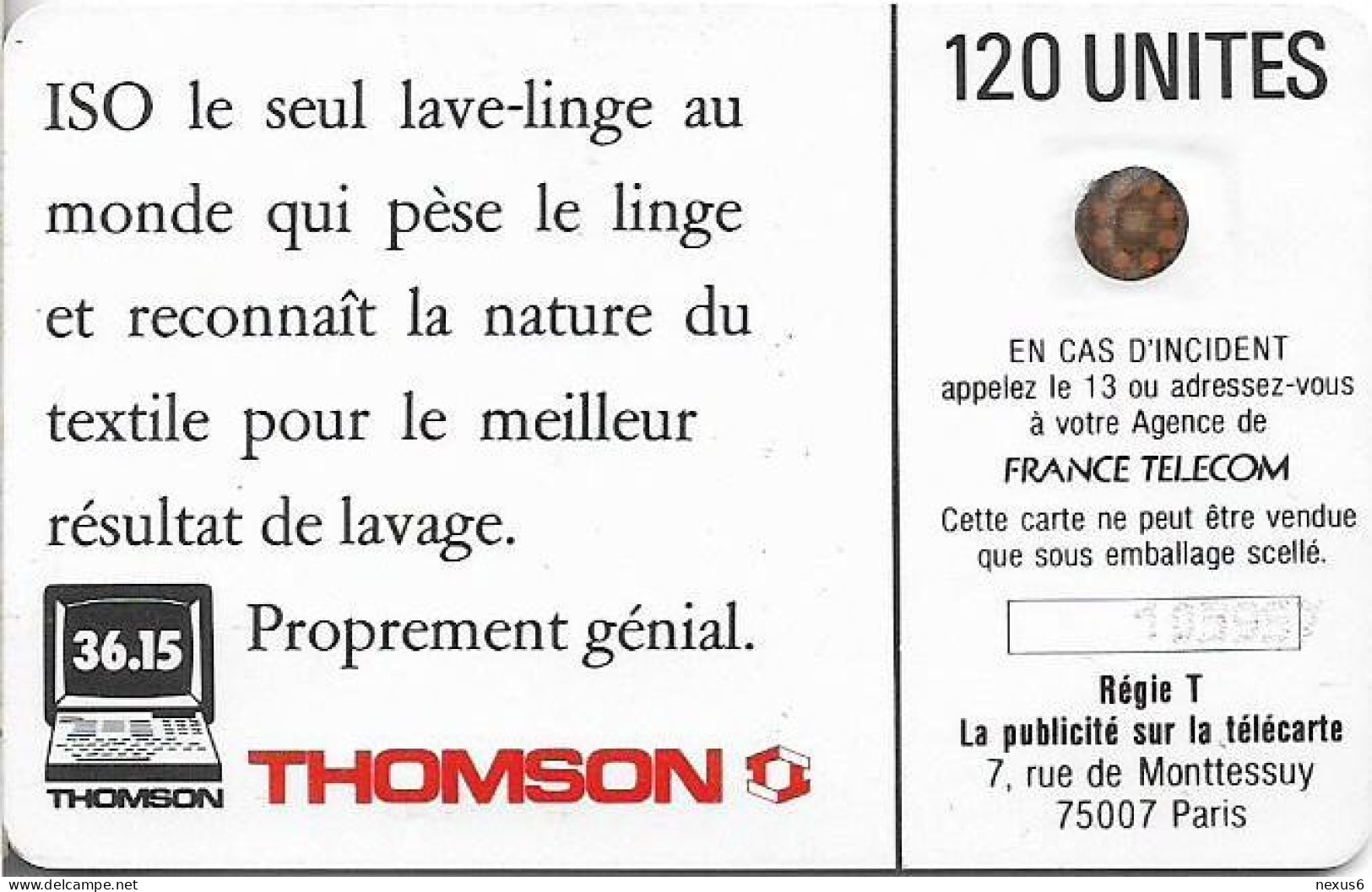 France - 0047A.4.1 - Iso Thomson, SC4 GB, Cn. 103957 Embossed Dot By Dot, 01.1989, 120Units, 68.000ex, Used - 1989