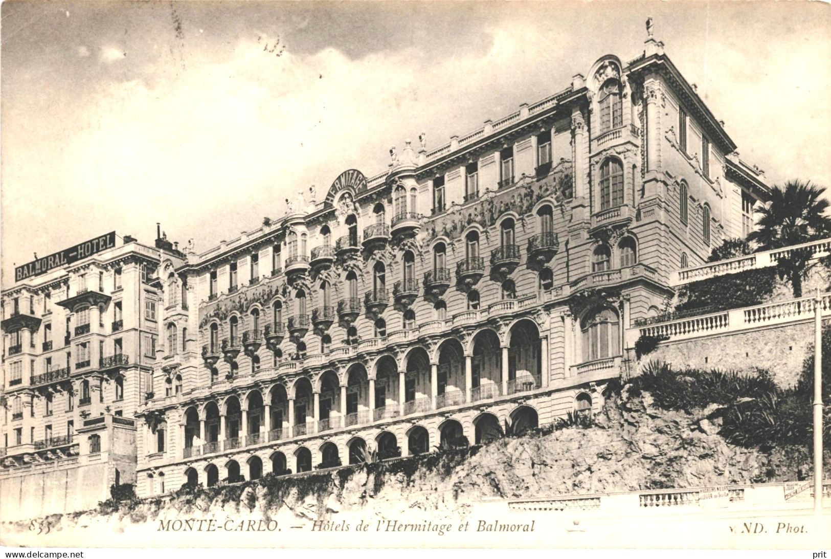 Hôtels De L'Hermitage Et Balmoral Monaco 1909 Used Real Photo Postcard. Publisher Neurdein Frères/Neurdein Et Cie, Paris - Hoteles