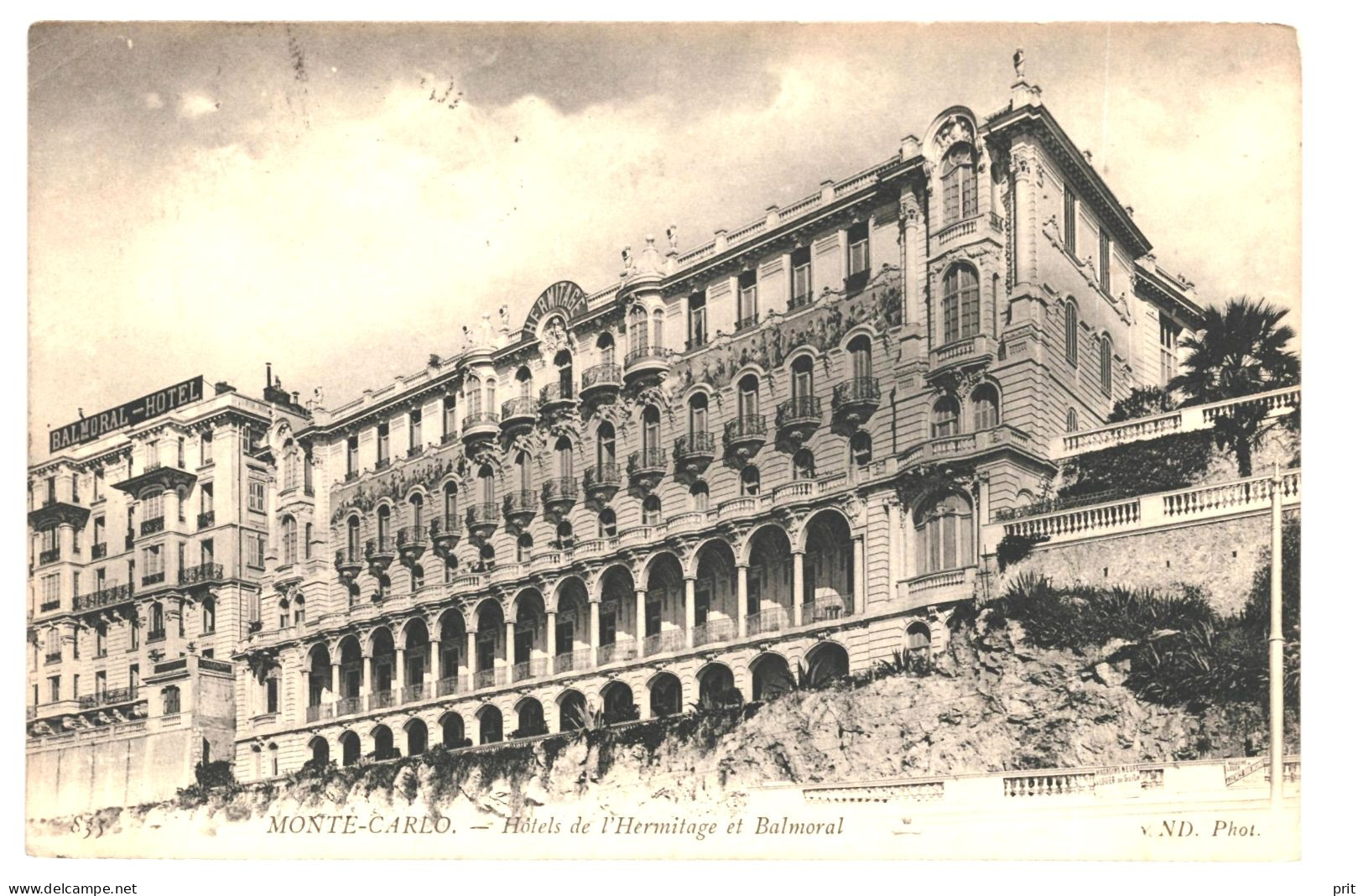 Hôtels De L'Hermitage Et Balmoral Monaco 1909 Used Real Photo Postcard. Publisher Neurdein Frères/Neurdein Et Cie, Paris - Hoteles