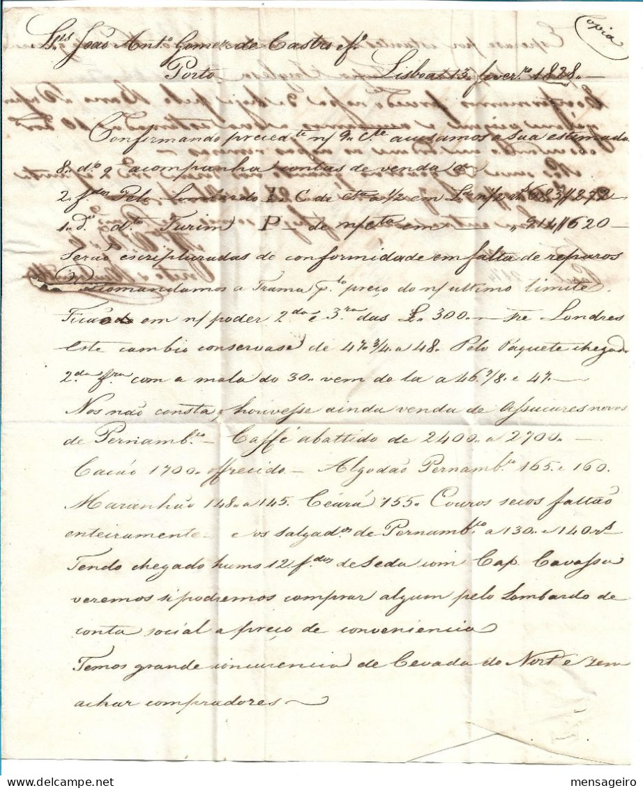 (C02) - PORTUGAL - LETTRE LISBONNE LISBOA => PORTO 1828 - ...-1853 Vorphilatelie