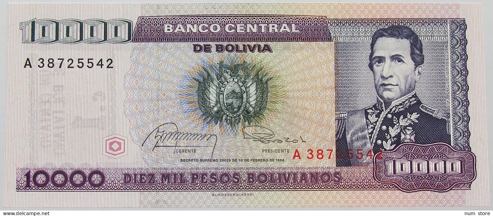 BOLIVIA 10000 BOLIVIANOS 1984 TOP #alb016 0219 - Bolivie