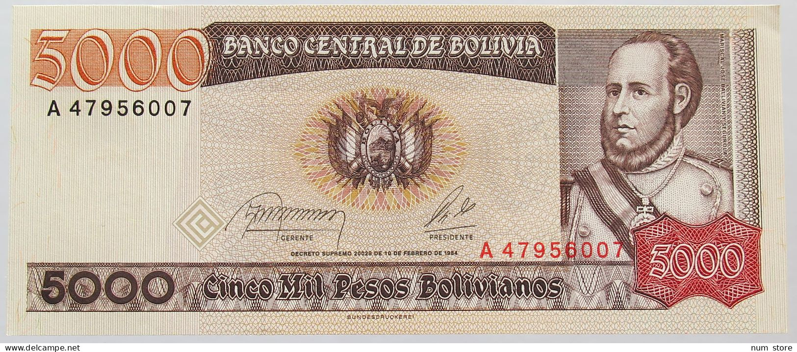 BOLIVIA 5000 PESOS 1984 TOP #alb016 0507 - Bolivia