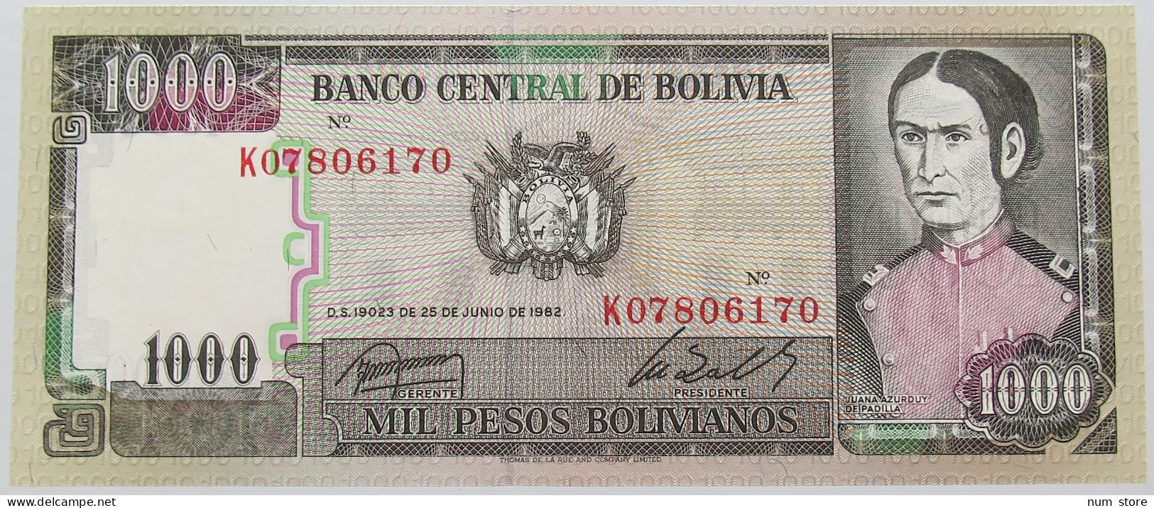 BOLIVIA 1000 PESOS 1982 #alb016 0099 - Bolivie