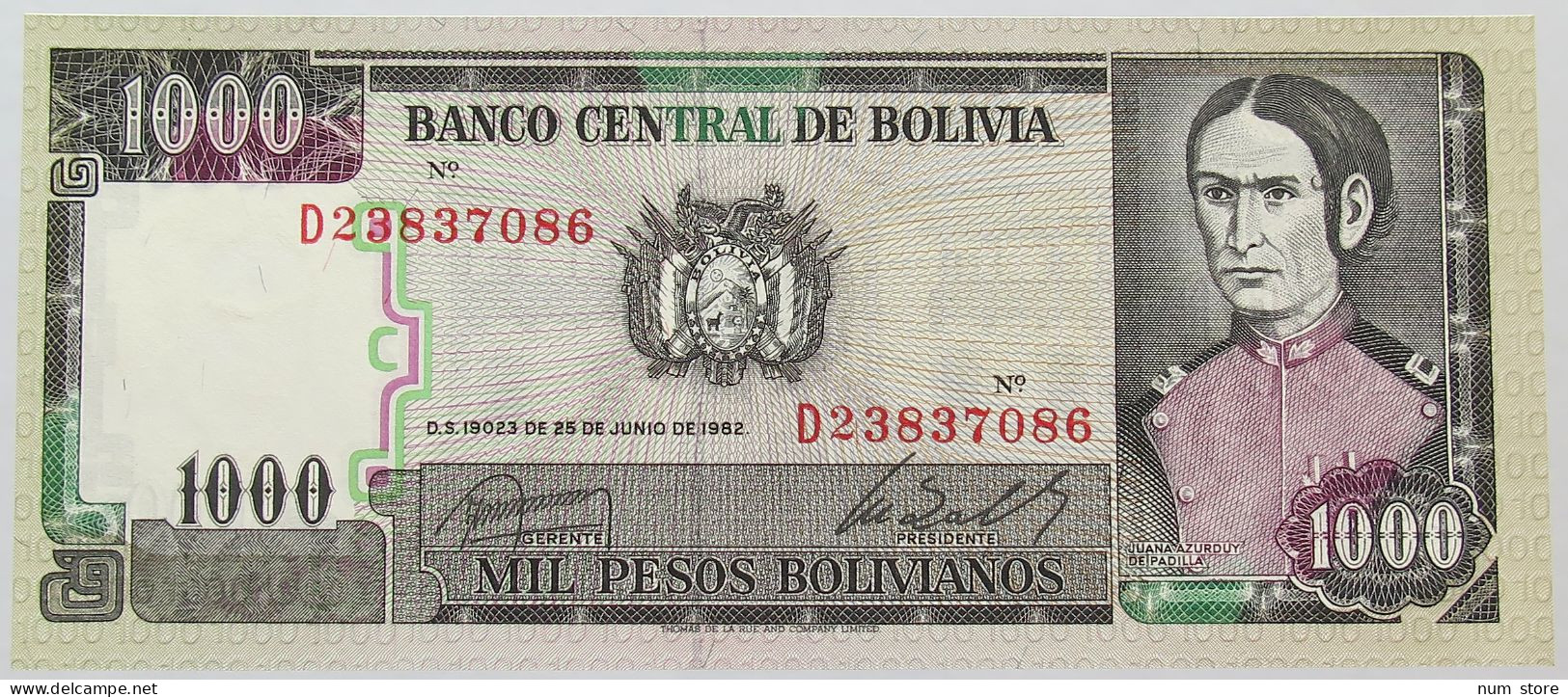 BOLIVIA 1000 BOLIVIANOS 1982 TOP #alb016 0563 - Bolivia