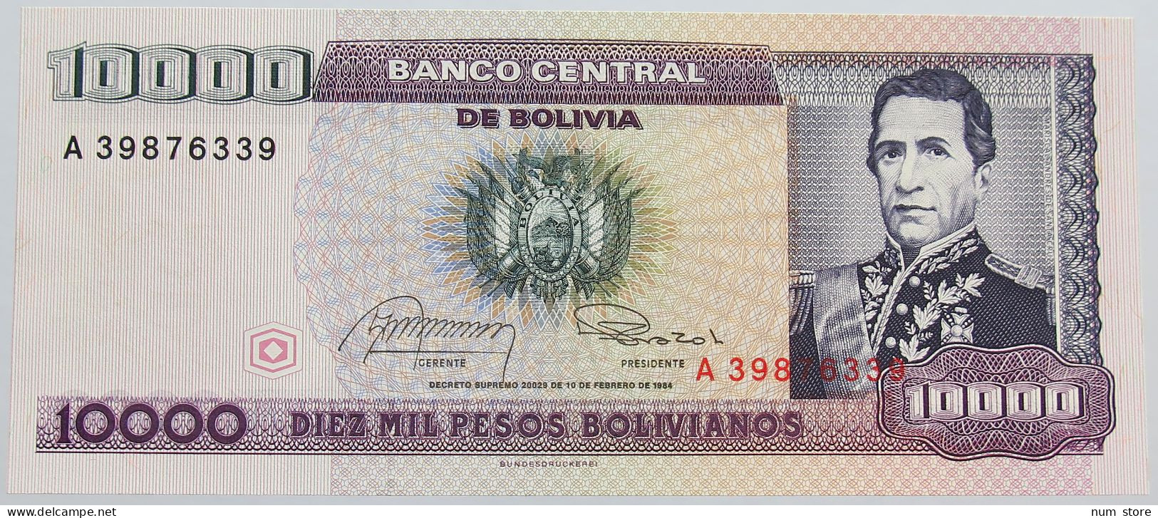 BOLIVIA 10000 BOLIVIANOS 1984 TOP #alb014 0255 - Bolivien