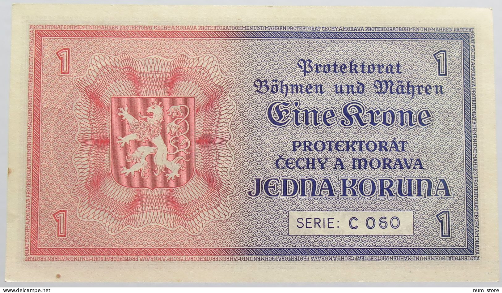 BOHEMIA 1 KORUNA 1940 TOP #alb014 0419 - Czechoslovakia