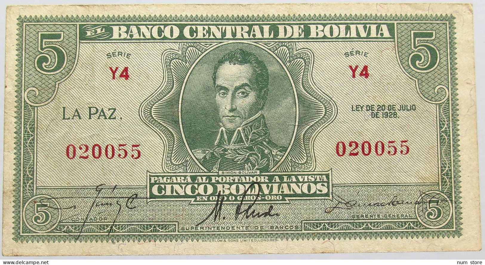 BOLIVA 5 BOLIVIANOS 1928 #alb015 0183 - Bolivia