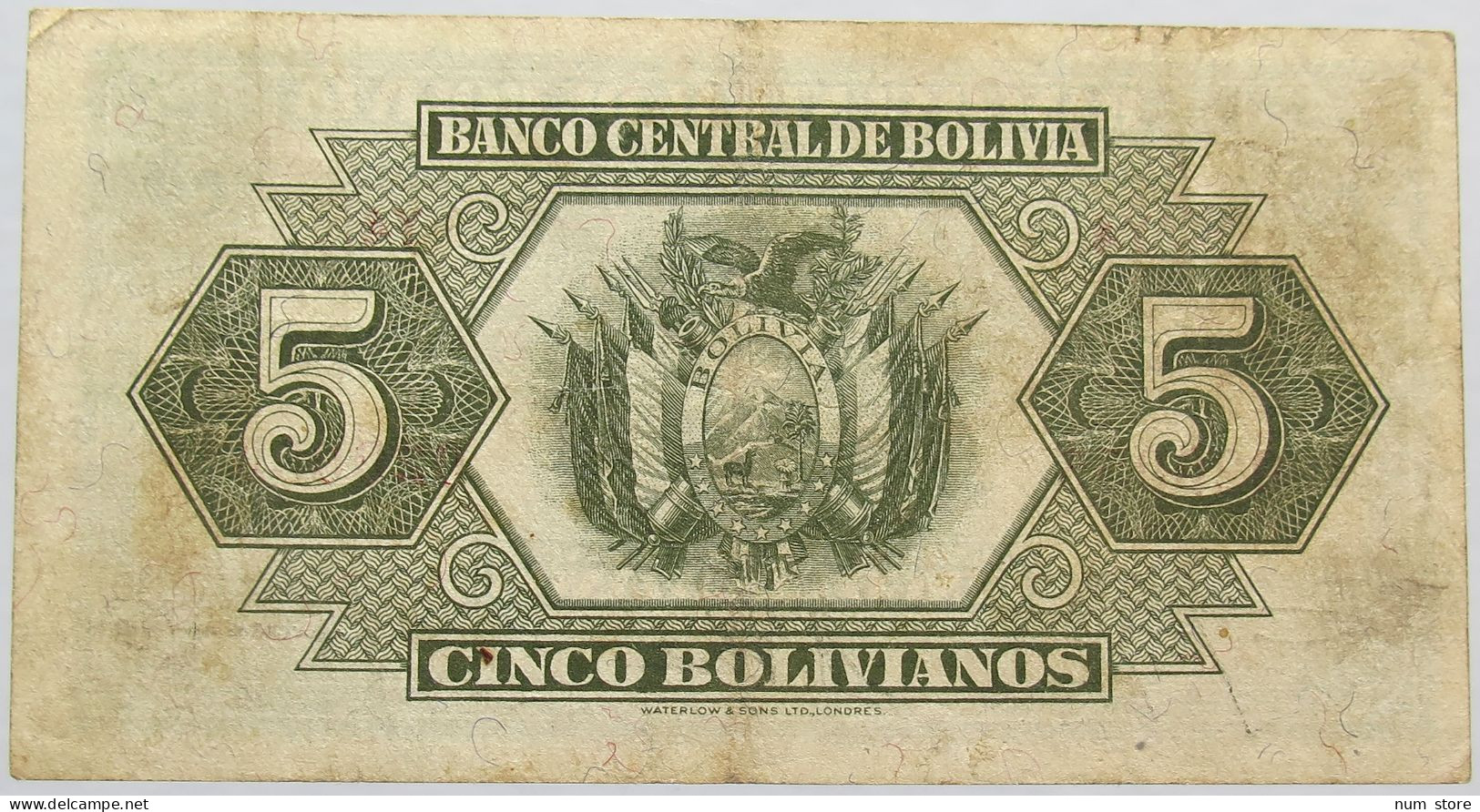 BOLIVA 5 BOLIVIANOS 1928 #alb015 0183 - Bolivia