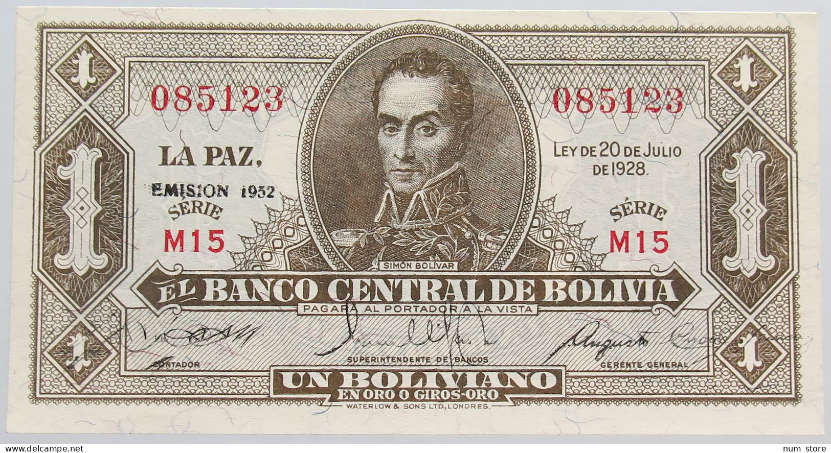 BOLIVIA 1 BOLIVIANO 1952 TOP #alb014 0147 - Bolivie