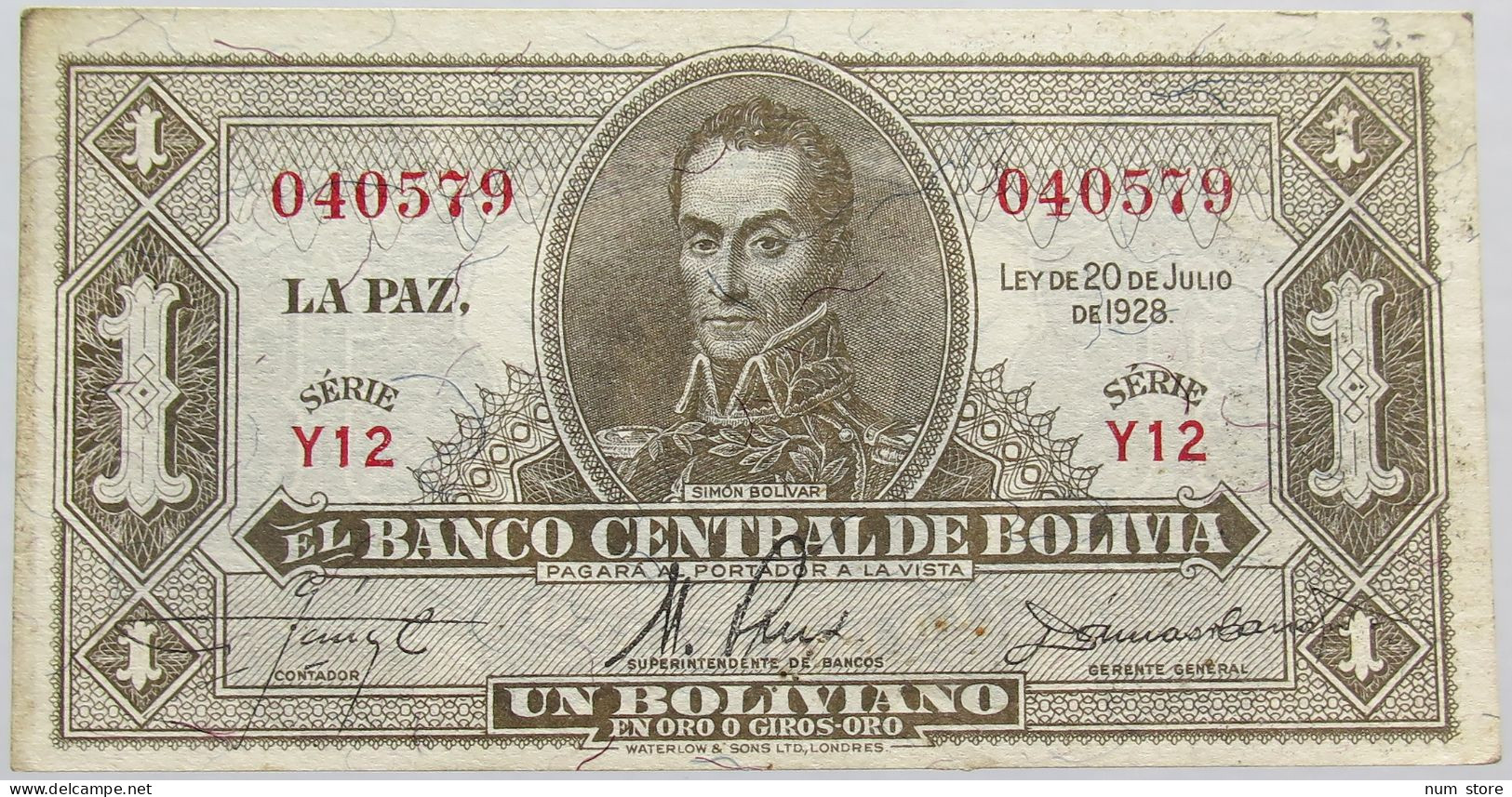 BOLIVA 1 BOLIVIANO 1928 #alb015 0185 - Bolivia