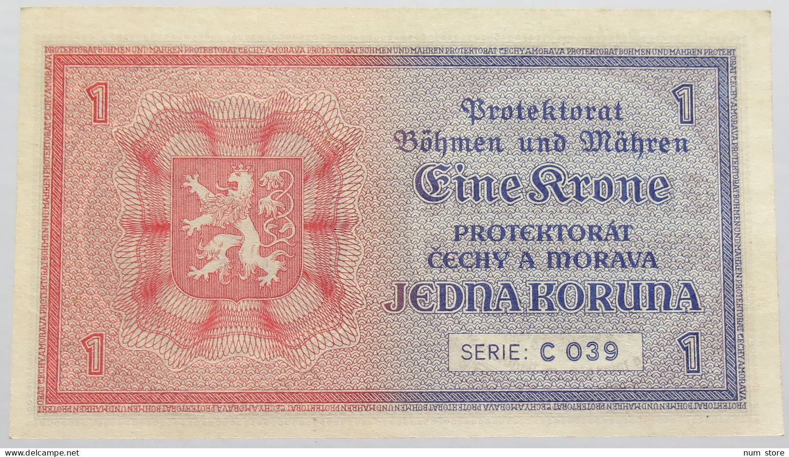 BOHEMIA 1 KORUNA 1940 TOP #alb014 0405 - Czechoslovakia