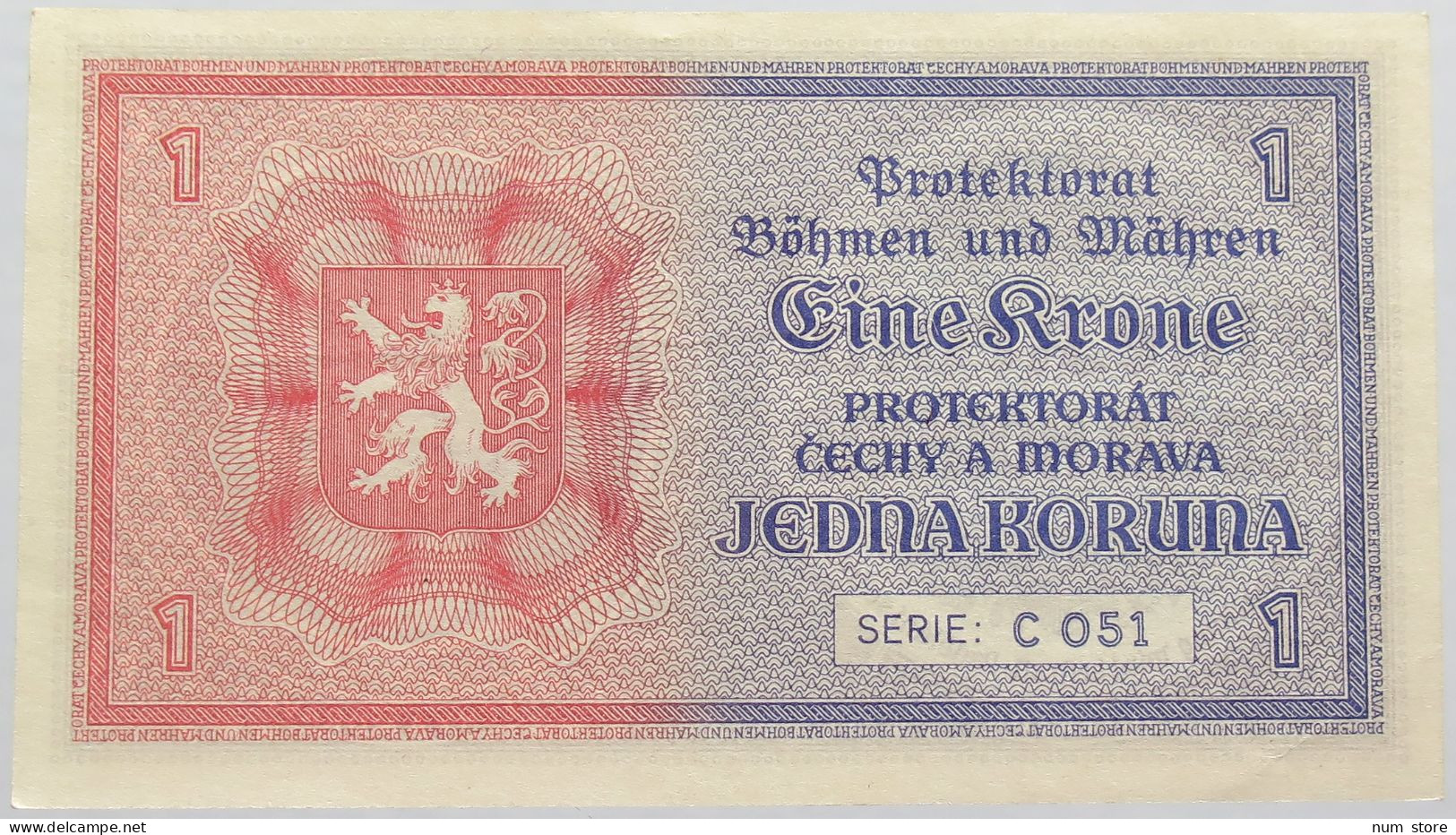 BOHEMIA 1 KORUNA 1940 TOP #alb014 0401 - Tchécoslovaquie