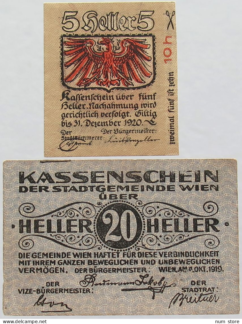 AUSTRIA NOTGELD WIEN 5 20 HELLER 1919 #alb010 0199 - Oesterreich