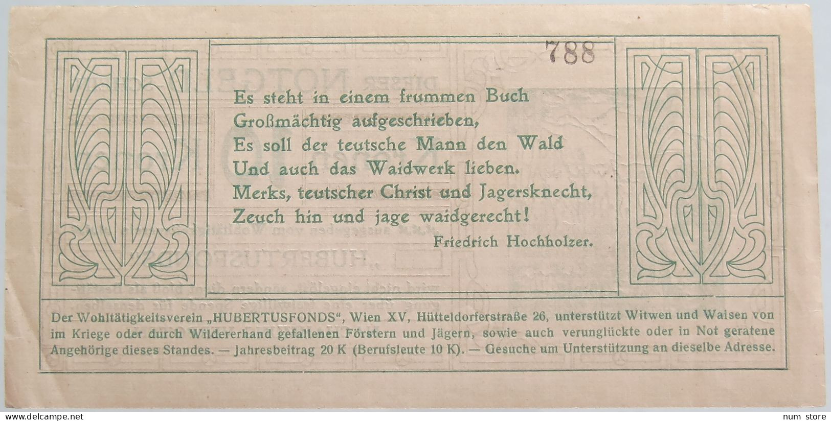 AUSTRIA 10 KRONEN HUBERTUSFONDS WIEN #alb010 0329 - Oesterreich