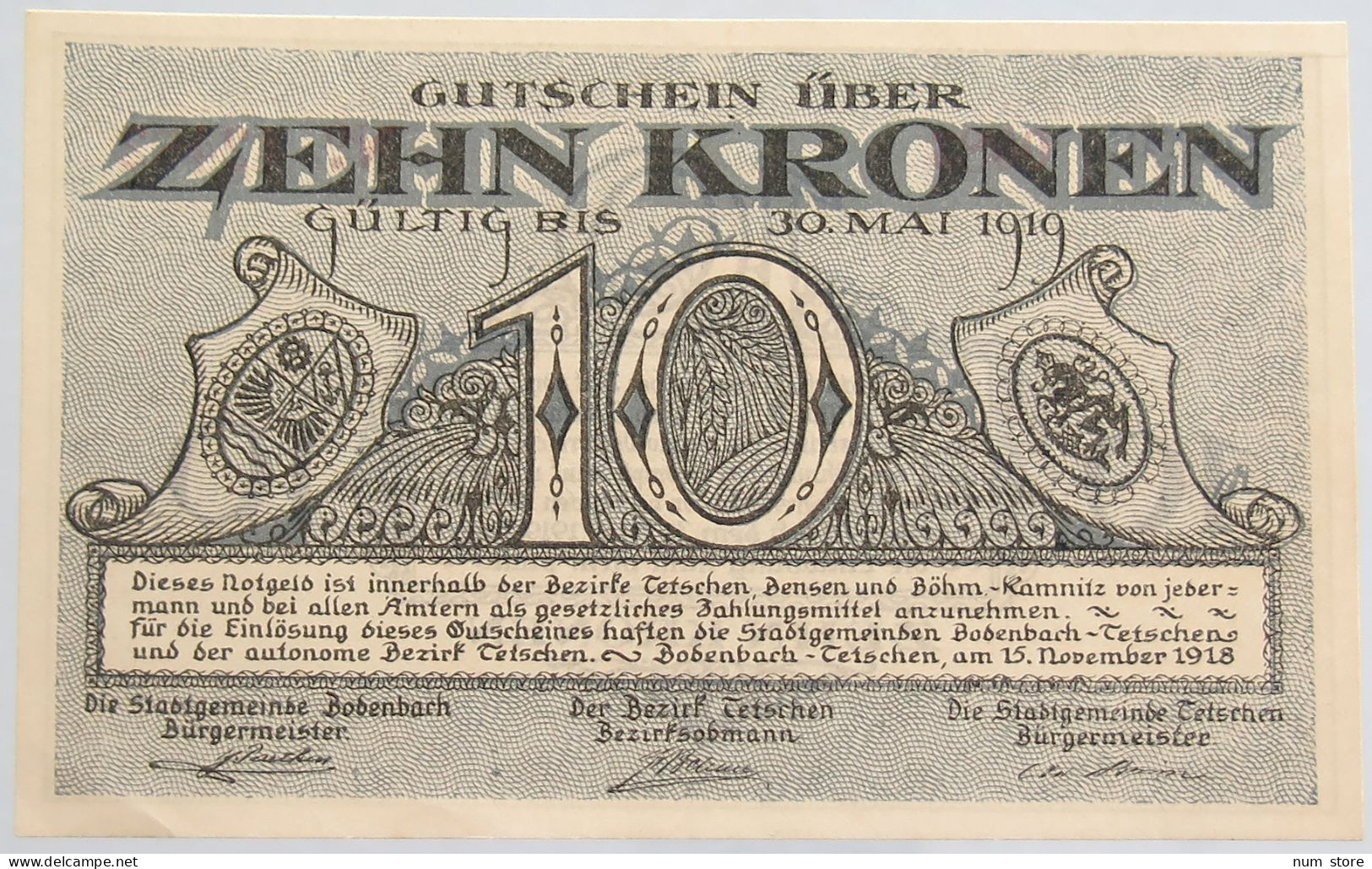 AUSTRIA 10 KRONEN TESCHEN 1919 #alb010 0367 - Oesterreich