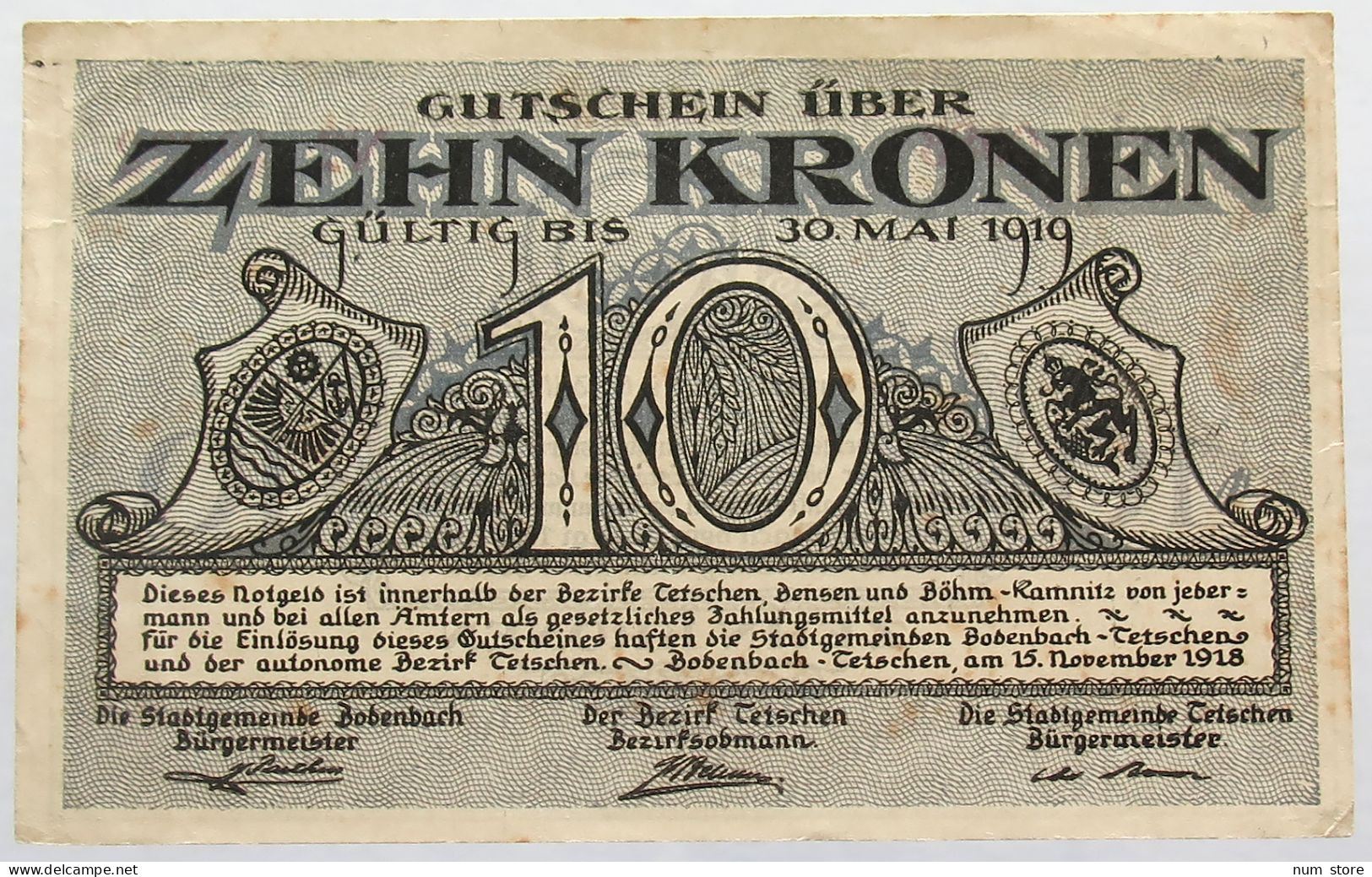 AUSTRIA 10 KRONEN 1919 TESCHEN #alb016 0015 - Oesterreich