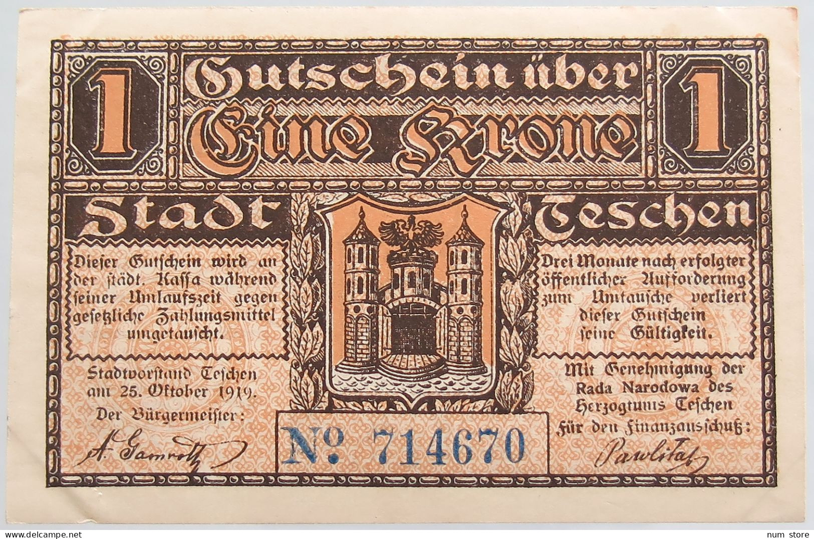 AUSTRIA 1 KRONE CIESZYN TESCHEN #alb010 0349 - Oesterreich