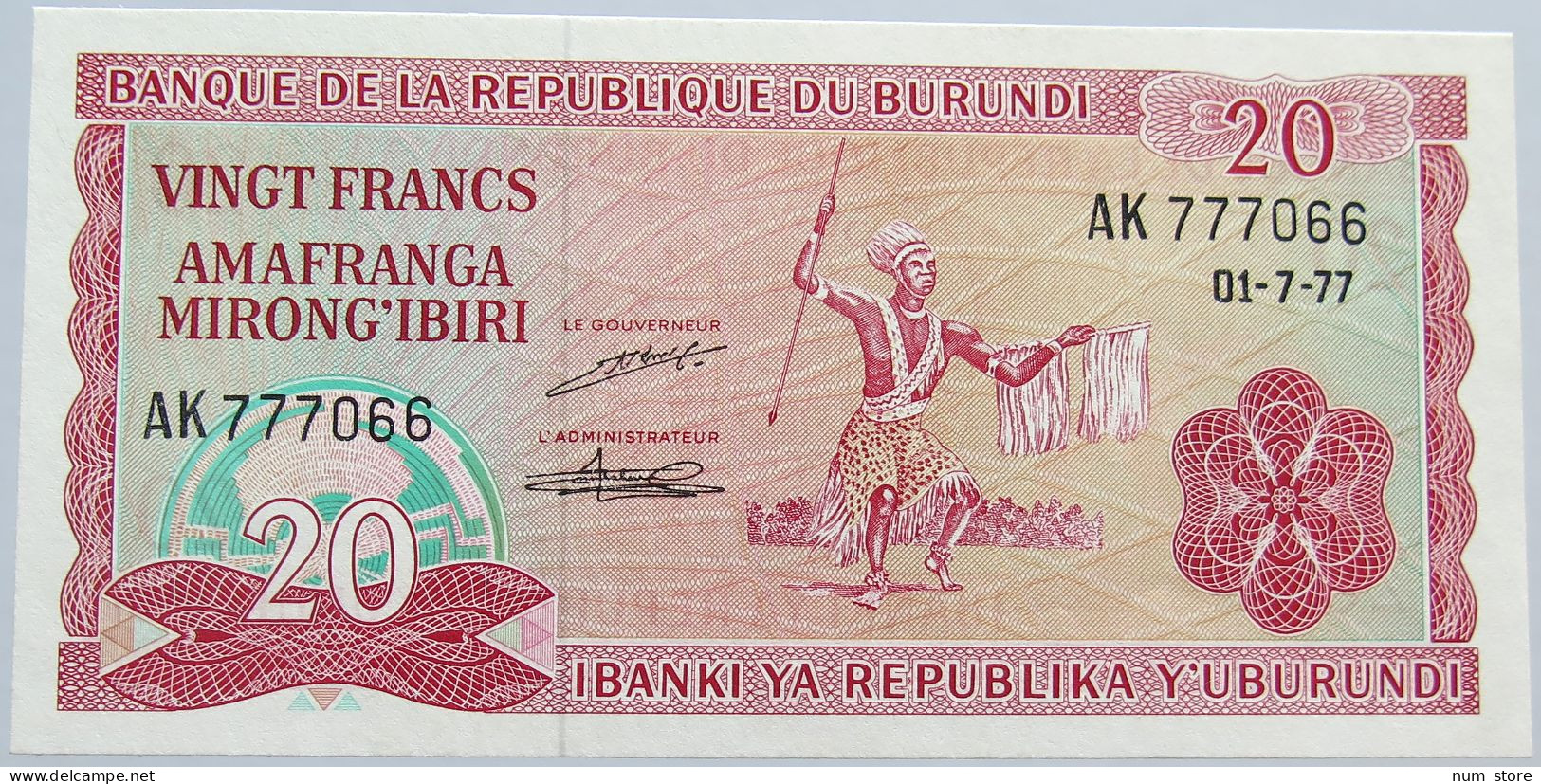 BURUNDI 20 FRANCS 1977 #alb003 0033 - Burundi