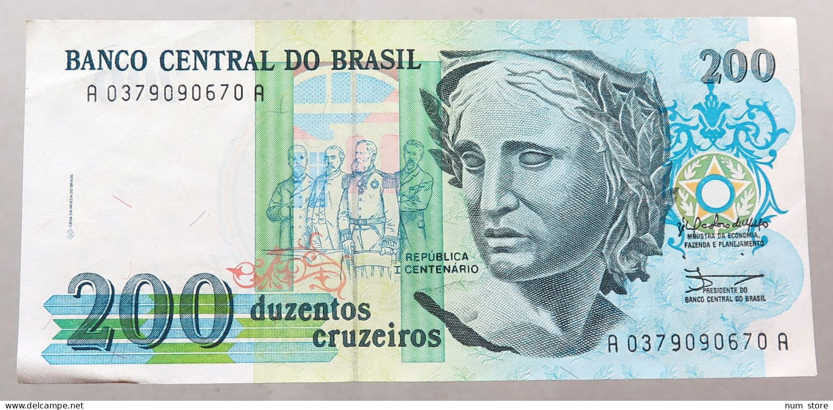 BRAZIL 200 CRUZEIROS 1990 #alb049 0937 - Brésil