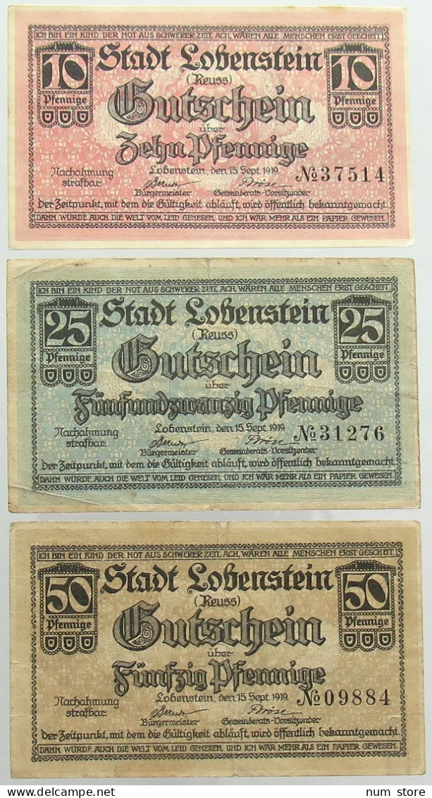 COLLECTION BANKNOTES NOTGELD GERMANY LOBENSTEIN 3pc #alb067 0501 - Sammlungen & Sammellose