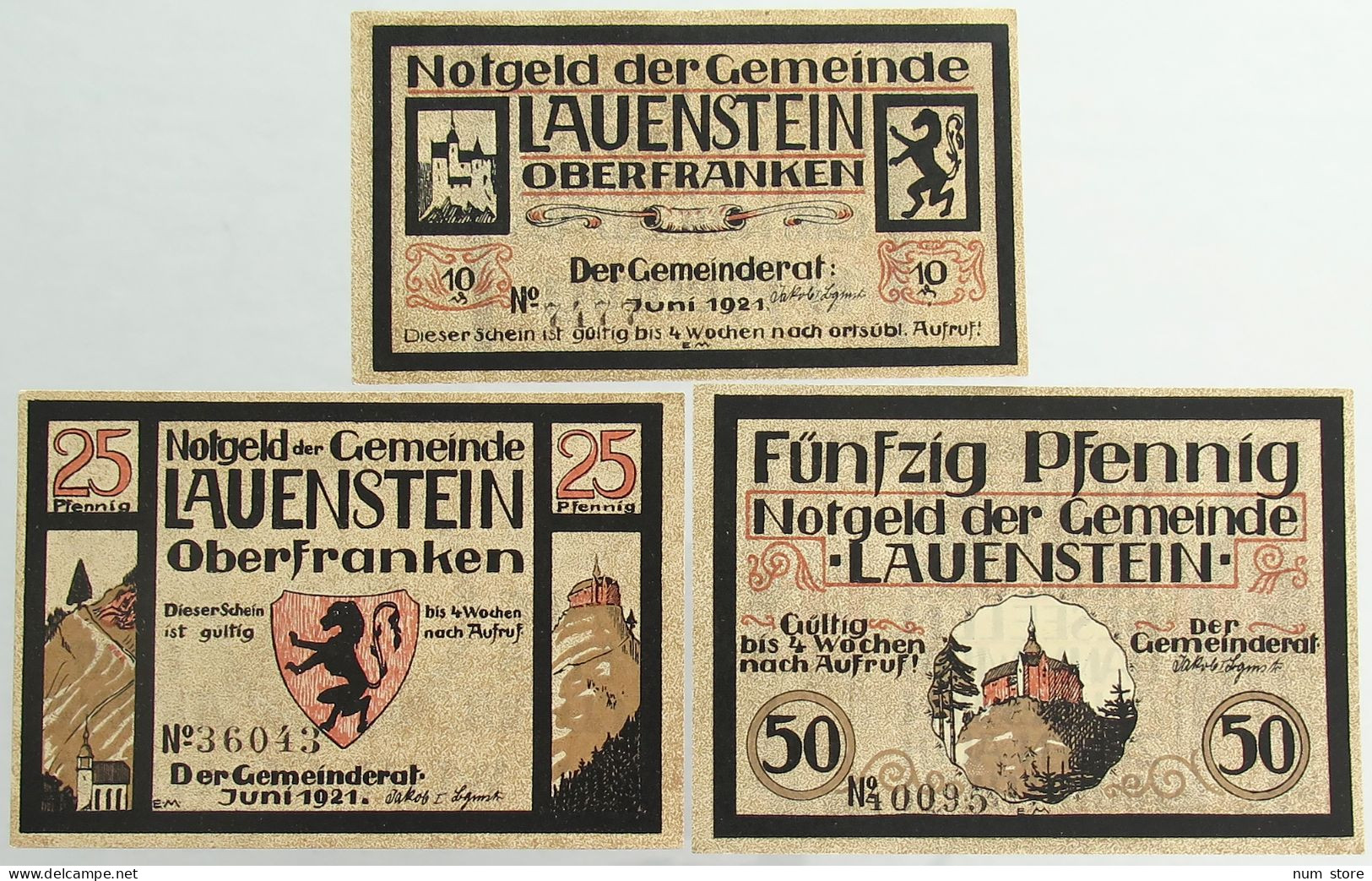 COLLECTION BANKNOTES NOTGELD GERMANY 3 Pc LAUENSTEIN #alb067 0481 - Sammlungen & Sammellose