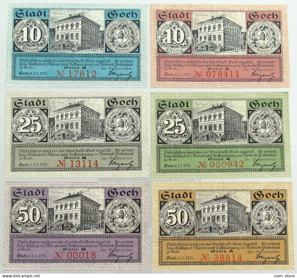 COLLECTION BANKNOTES NOTGELD GERMANY 6 Pc GOCH #alb067 0505 - Sammlungen & Sammellose