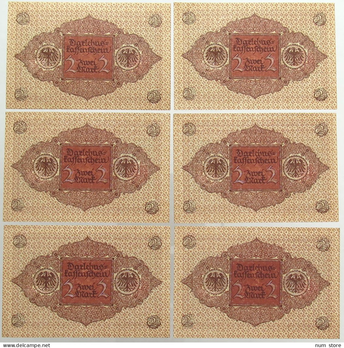 COLLECTION BANKNOTES GERMANY 2 MARK 1920 DARLEHNSKASSENSCHEIN 6pc #alb067 0493 - Sammlungen & Sammellose