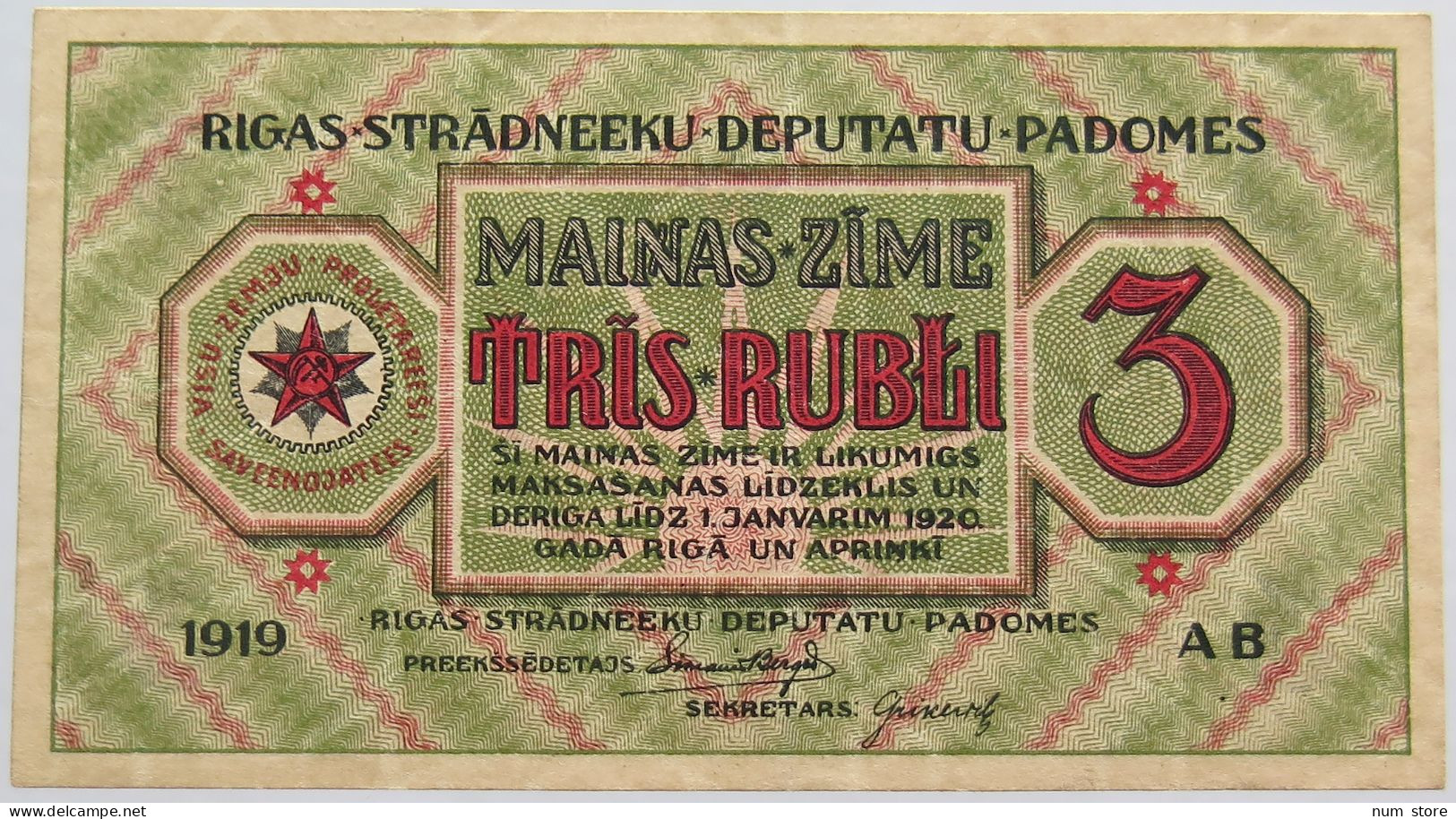 LATVIA 3 RUBLI 1919 #alb018 0413 - Latvia