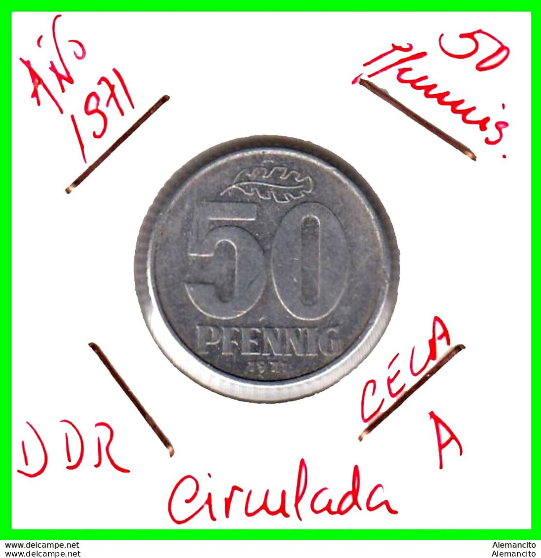 ( GERMANY DDR ) AÑO 1971 REPUBLICA DEMOCRATICA DE ALEMANIA ( DDR ) MONEDAS DE 50 PFENNING ALUMINIO - DE 23 mm. - 50 Pfennig