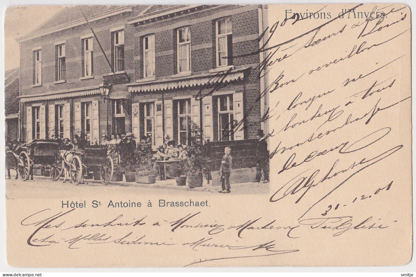 BRASSCHAAT 31-12-1901 HOTEL ST. ANTOINE MET RIJTUIG ATTELAGE - MOOIE ANIMATIE - ENVIRONS D'ANVERS - Brasschaat