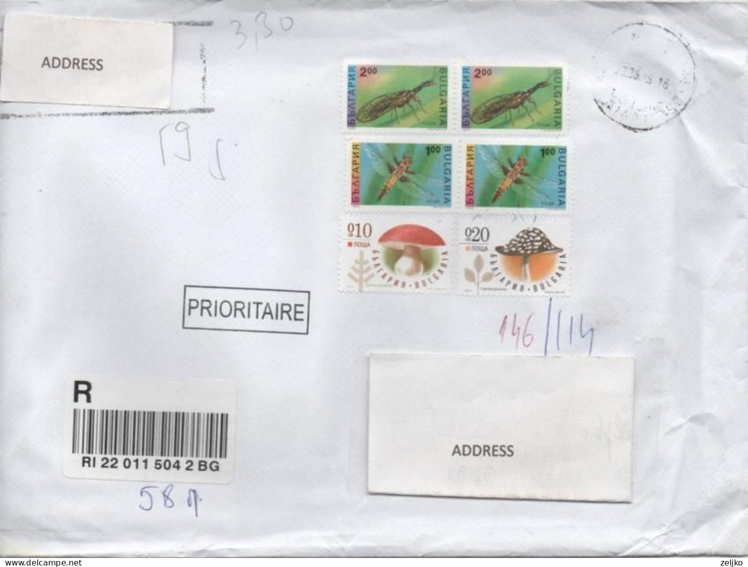 Bulgaria, Flora And Fauna, Insect, Mushroom, Registered Letter - Briefe U. Dokumente