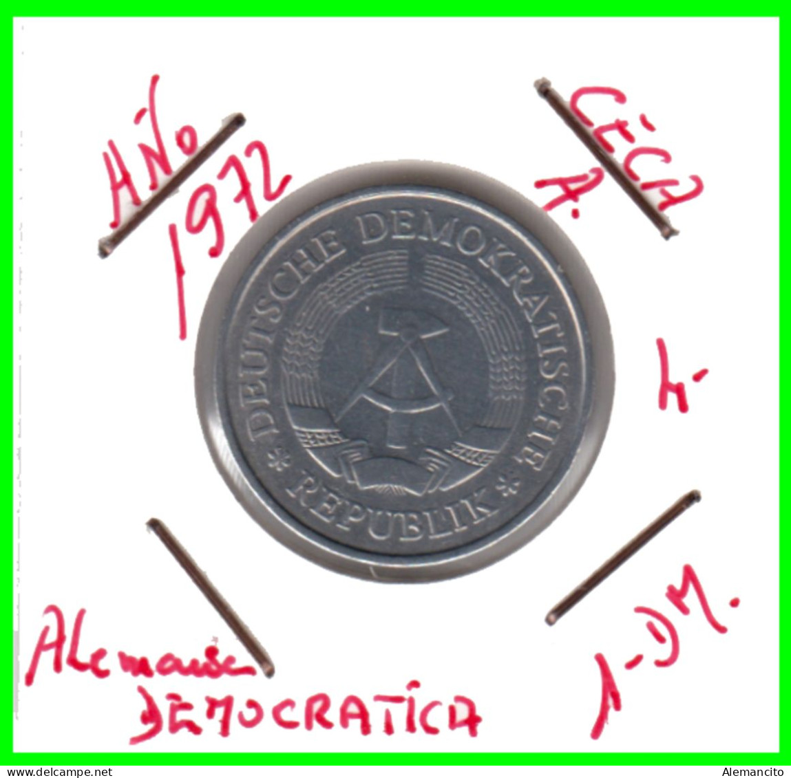 ( GERMANY DDE ) REPUBLICA DEMOCRATICA DE ALEMANIA (DDR) MONEDA DE 1-DM AÑO 1972  KM-35.1.- 1.00  MONEDA DE ALUMINIO - 1 Mark