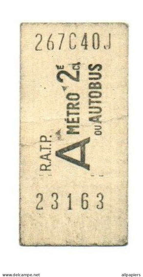 Ticket  R.A.T.P. A Métro Ou Autobus 2e Classe - Format : 6x3 Cm - Europa