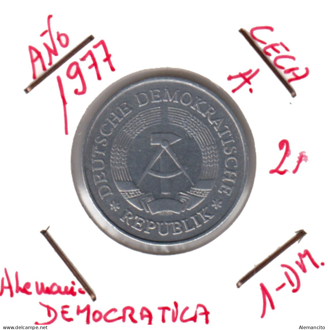 ( GERMANY DDE ) REPUBLICA DEMOCRATICA DE ALEMANIA (DDR) MONEDA DE 1-DM AÑO 1977  KM-35.2.- 1.00  MONEDA DE ALUMINIO - 1 Mark