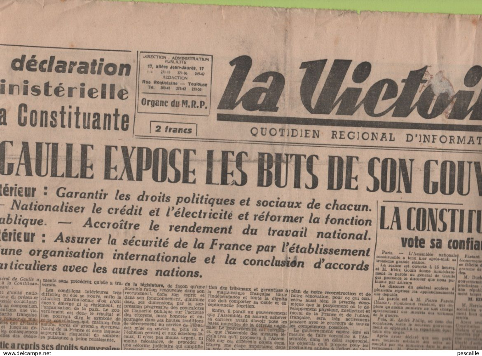 LA VICTOIRE 24 11 1945 - DE GAULLE - PROCES DE NUREMBERG - AMBROISE CROIZAT - CONSTITUANTE - LONDRES - - General Issues