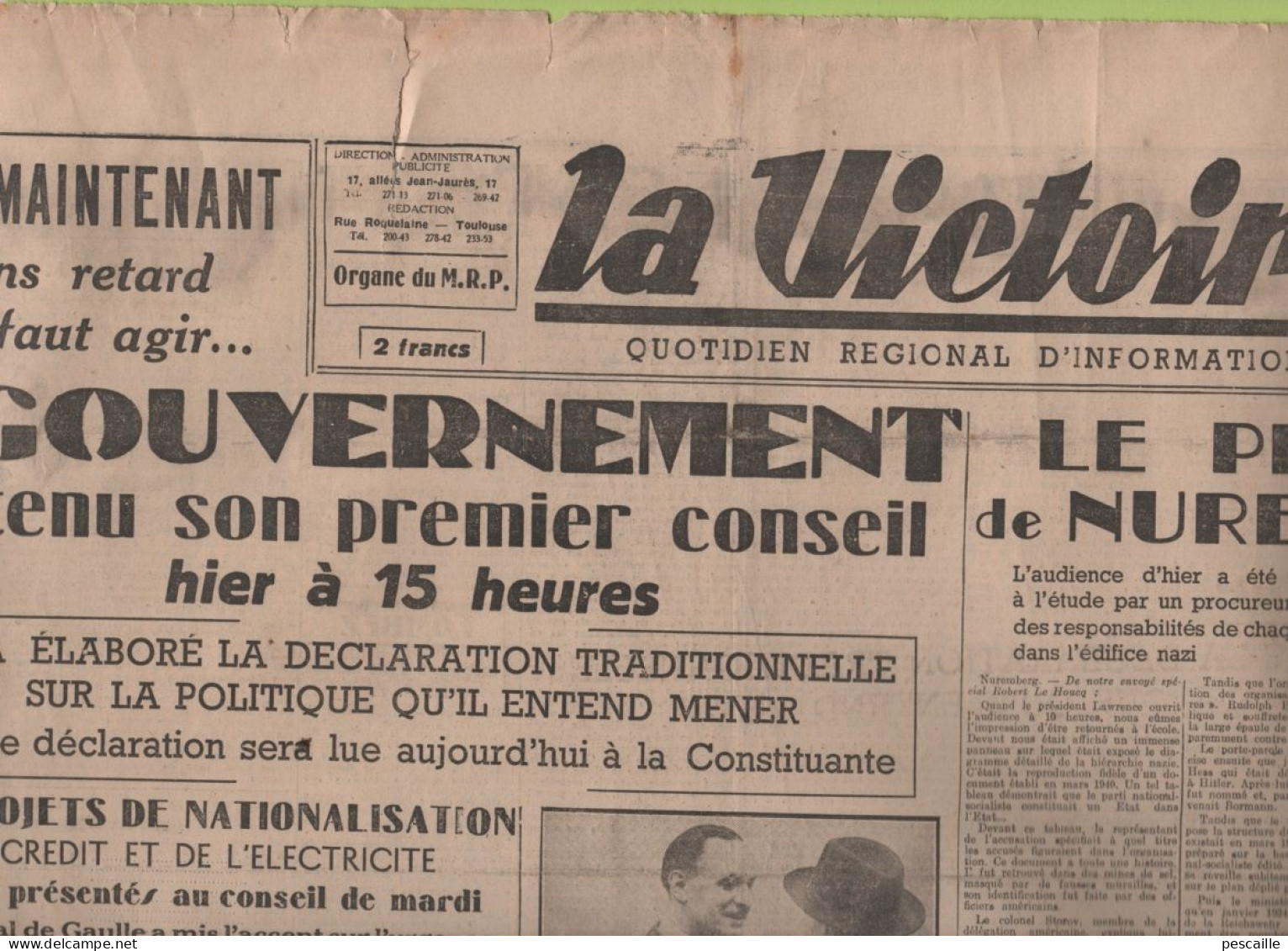 LA VICTOIRE 23 11 1945 - PROCES DE NUREMBERG - GOUVERNEMENT DE GAULLE - NATIONALISATIONS - CONSTITUANTE - EVA BRAUN - - General Issues