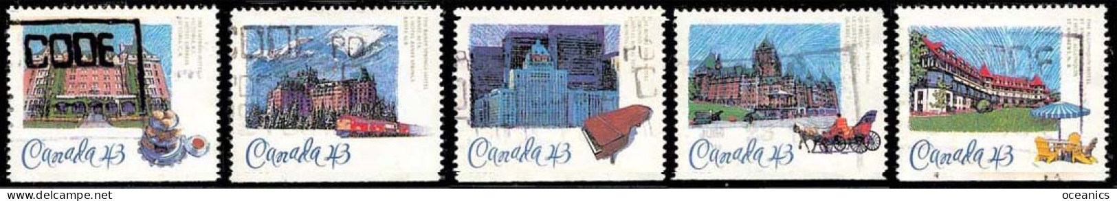 Canada (Scott No.1467-71 - Hotels Historiques Du CPR / Canada / Historic CPR Hotels) (o)  SE At Bottom - Série / Set - Oblitérés