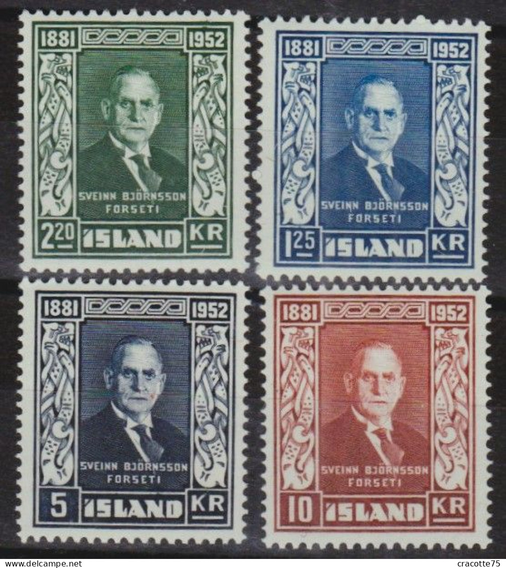 ISLANDE - N° 239/242** -  Président Sveinn Björnsson Forseti. 1881-1952. - Série Complète Luxe. - Ongebruikt