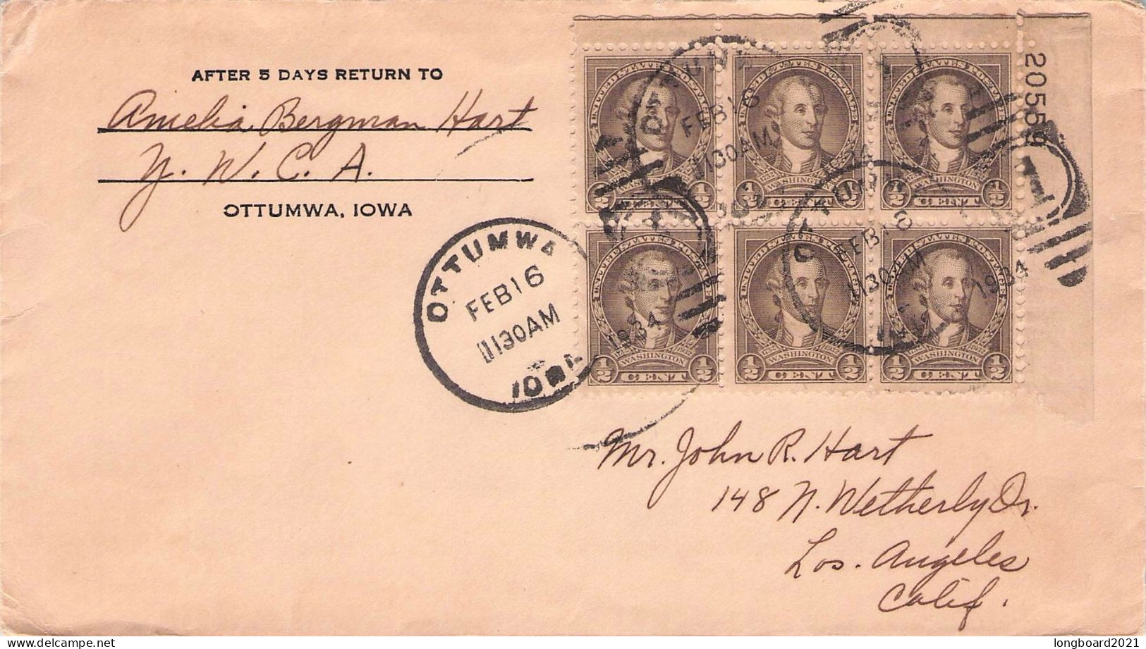 USA - MAIL 1934 OTTUMWA - LOS ANGELES / 1271 - Brieven En Documenten