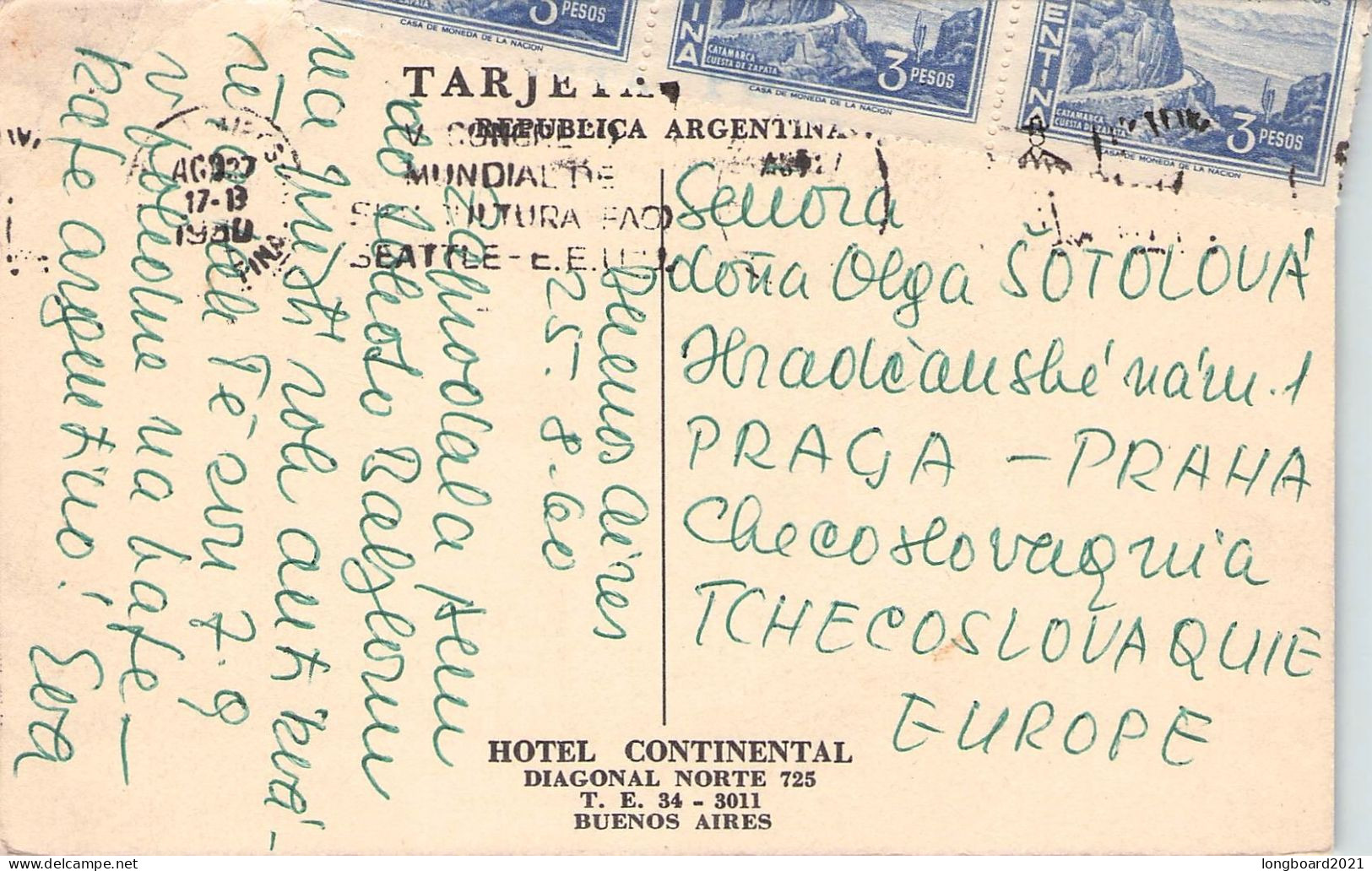 ARGENTINA - PICTURE POSTCARD 1960 - PRAHA/CZ / 1272 - Cartas & Documentos