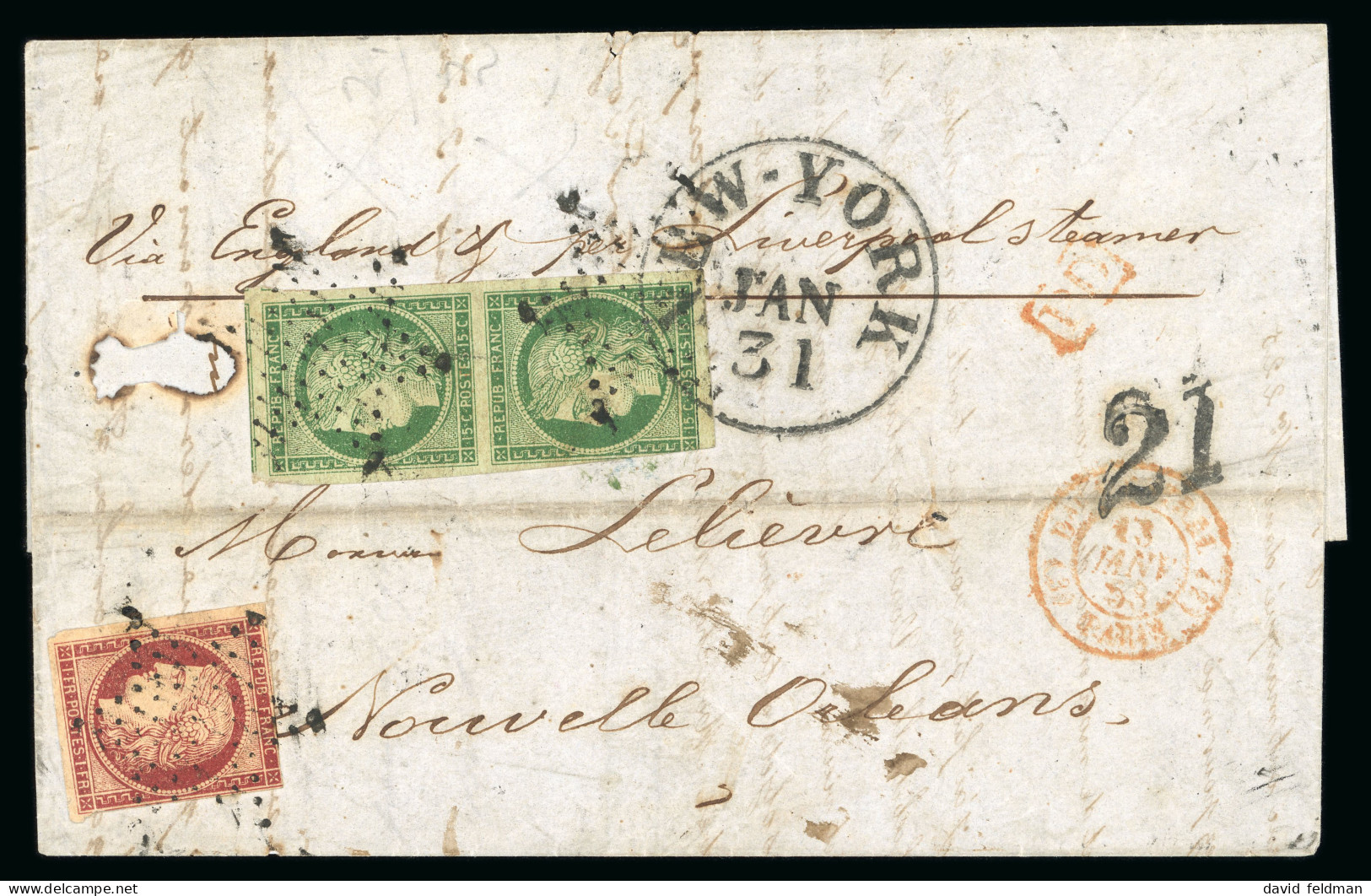 1853, Lettre Pour La Nouvelle Orléans (États-Unis) - 1849-1850 Ceres