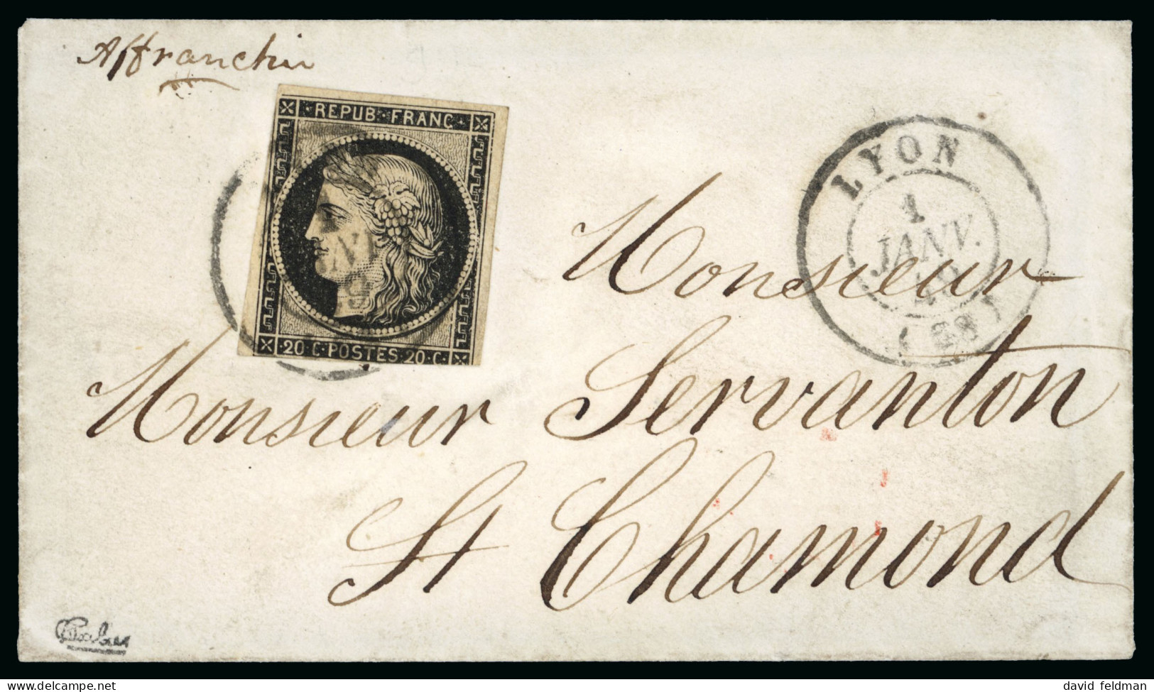 1849, Premier Jour D'émission, Lettre De Lyon Pour - 1849-1850 Ceres