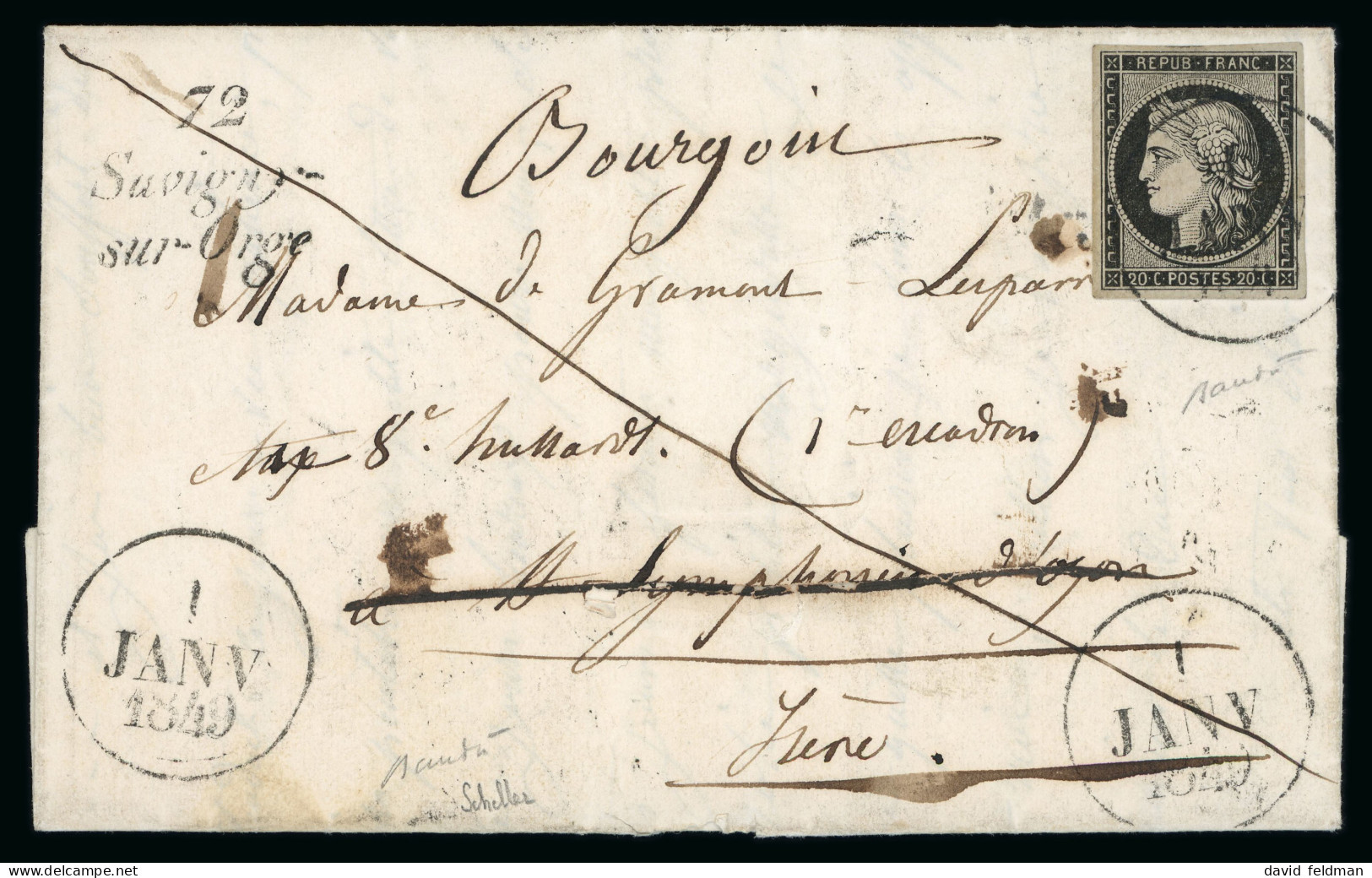 1849, Cérès Non Dentelé 20 Centimes Noir Sur Blanc - 1849-1850 Ceres