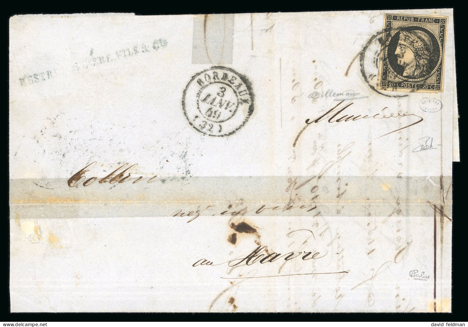 1849, Lettre De Bordeaux Pour Le Havre, Affranchissement - 1849-1850 Ceres