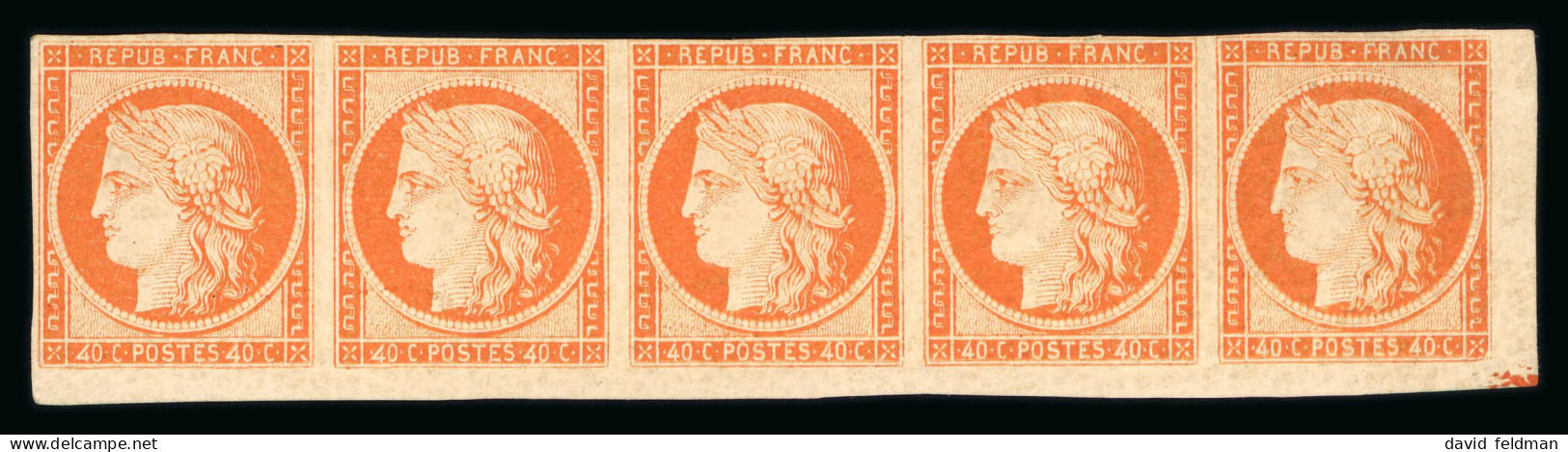 1850, Cérès Non Dentelé 40 Centimes Orange En Bande - 1849-1850 Ceres